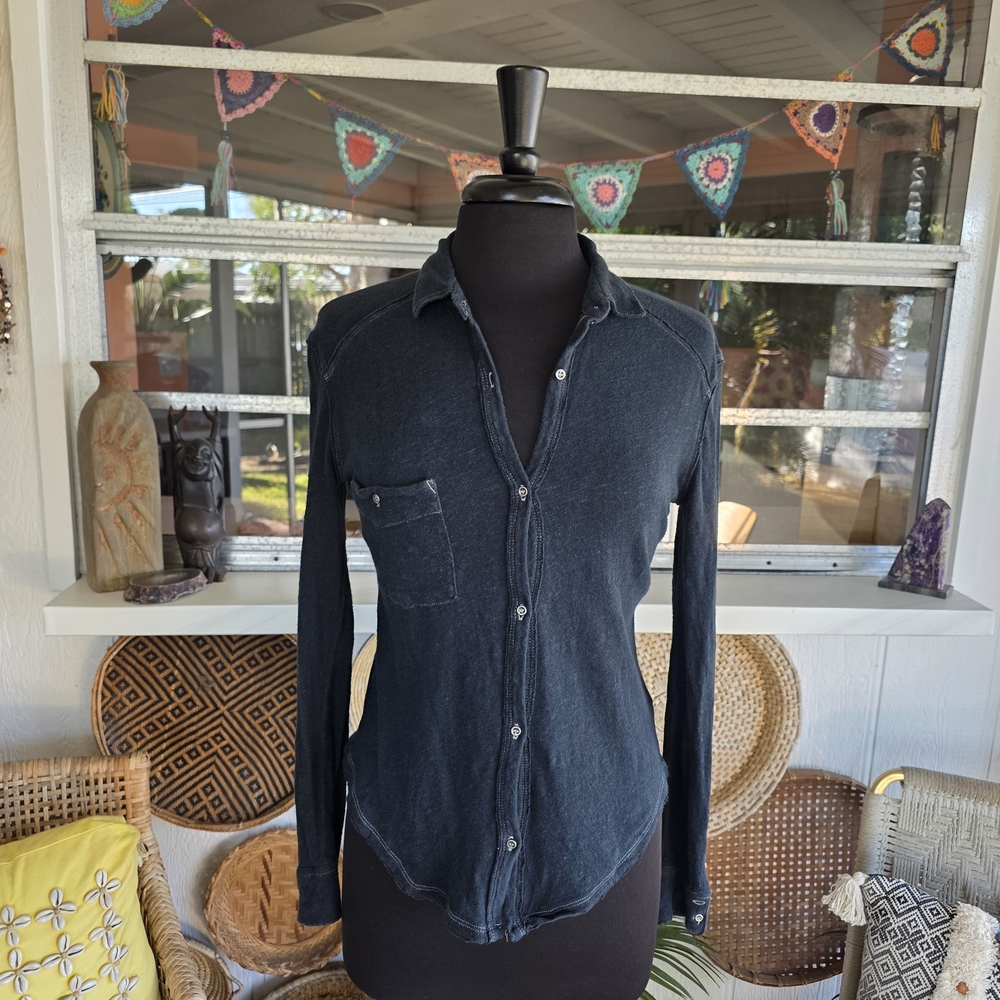 Free People Navy Blue Button-Down Shirt - Picture 10 of 16